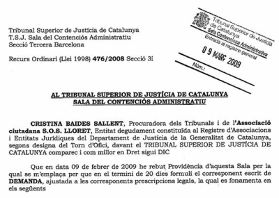 SOS Lloret POUM Tribunal Superior de Justícia de Catalunya